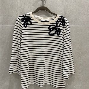 Chico's Black and Cream Striped 3/4 Sleeve Top